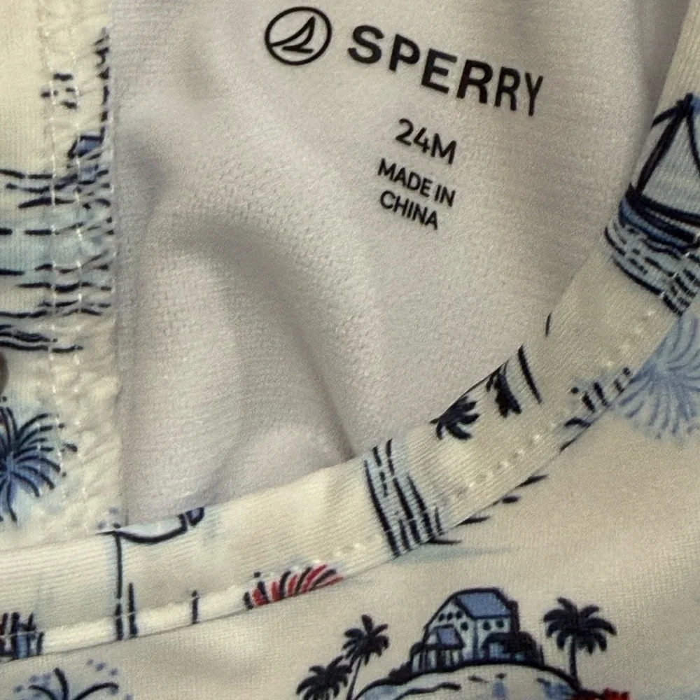 Infant Girl 24M Sperry Nautical One Piece Rashguard & Hat Set - Blue Red - NWT